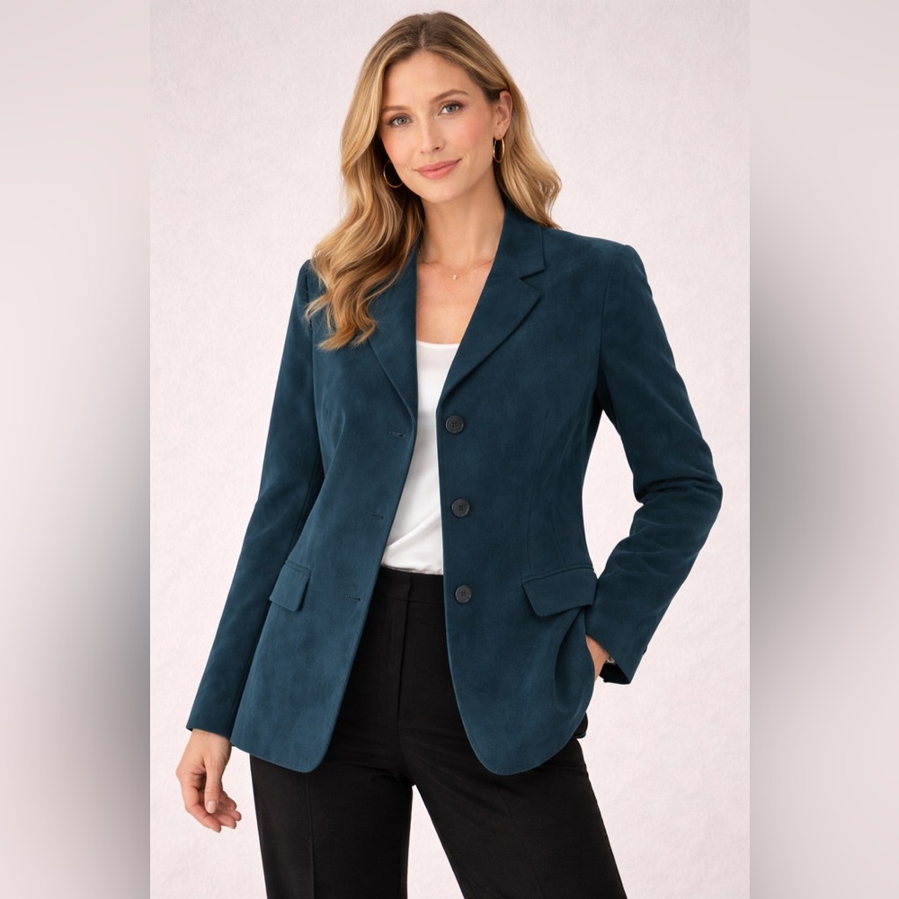Josephine Chaus 100% Silk Blazer Jacket Womens Size 10 Teal Career
Office Lined